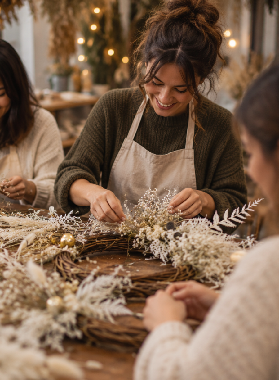 Taller de Corona de Navidad con Flores Secas en Barcelona (Gracia)