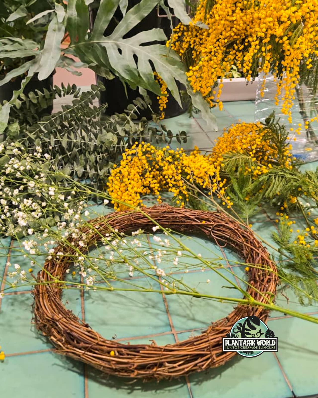 Taller de Corona Floral de Primavera con Mimosas y Eucalipto